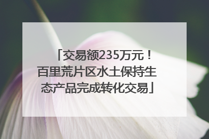 交易额235万元！百里荒片区水土保持生态产品完成转化交易