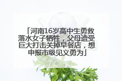 河南16岁高中生勇救落水女子牺牲，父母遭受巨大打击关掉早餐店，想申报市级见义勇为